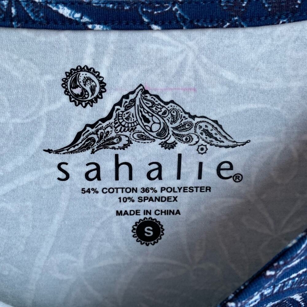 Sahalie Printed Blue Sleeved Dress S - Picture 3 of 6